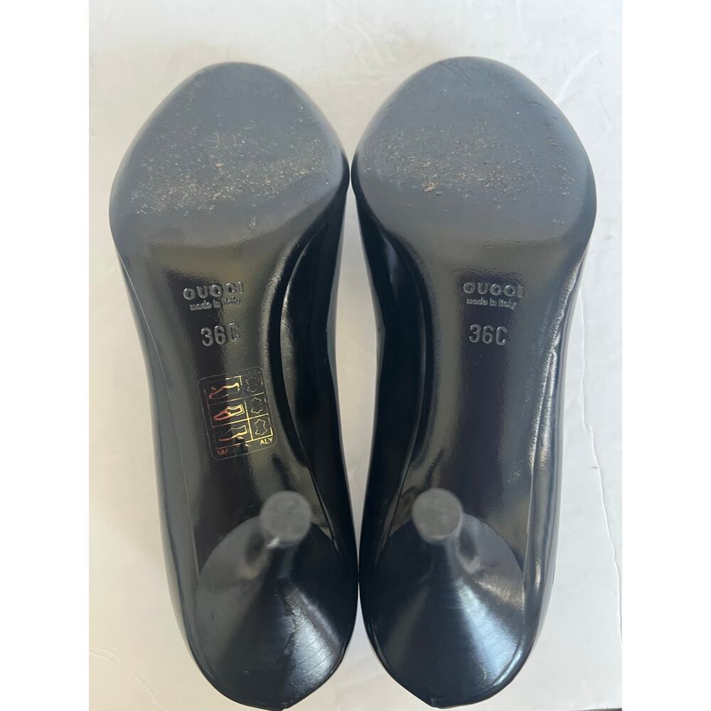 Gucci Black Patent Leather Round Toe Slip On Mid Heel Pumps Sz 6C‎ Wide EU 36C - Picture 9 of 15